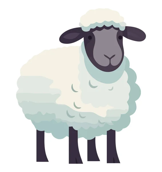 Cute Woolly Lamb Grazing Rural Meadow White — Stock Vector