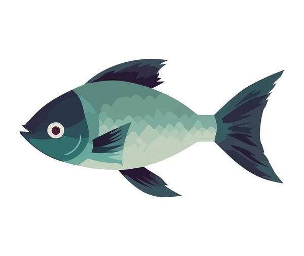 Tecknad Undervattensfisk Som Simmar Tropiskt Blått Vatten Över Vitt — Stock vektor