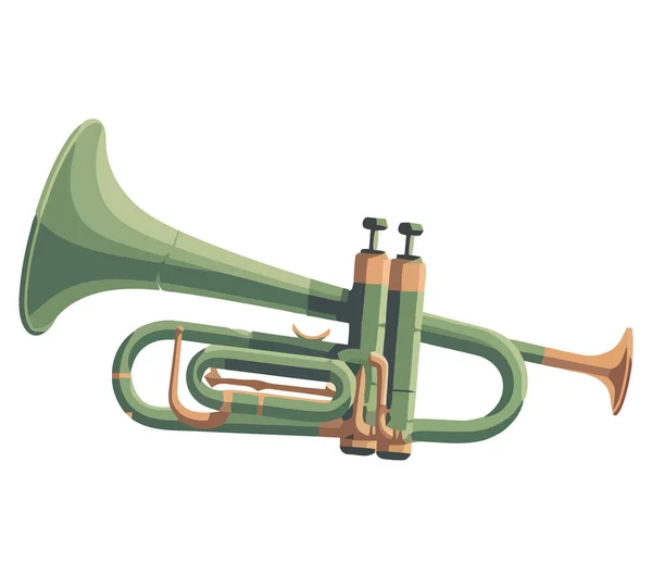 Латунный Музыкант Трубит Трубу Над Белым — стоковый вектор