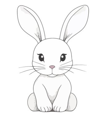 Beyaz yerine hayvan kulağı olan şirin çizgi film bebek tavşan.