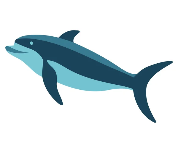 Saltando Silhueta Golfinho Azul Design Subaquático Sobre Branco — Vetor de Stock