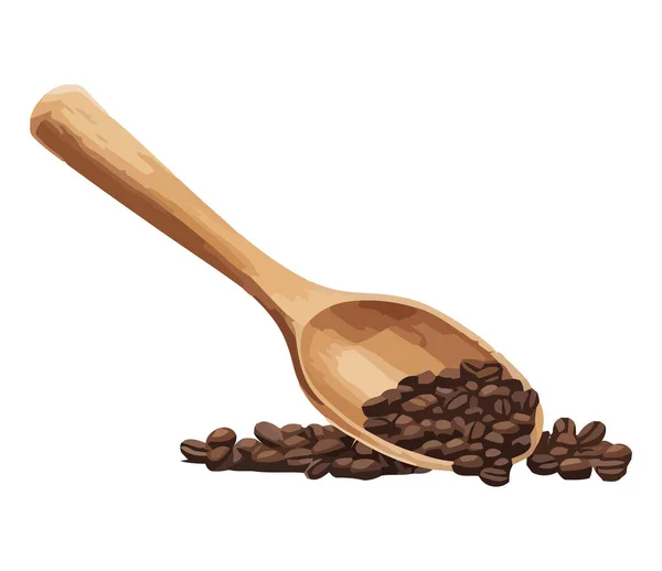 Frisch Gebrühter Kaffee Holzlöffel Über Weiß — Stockvektor