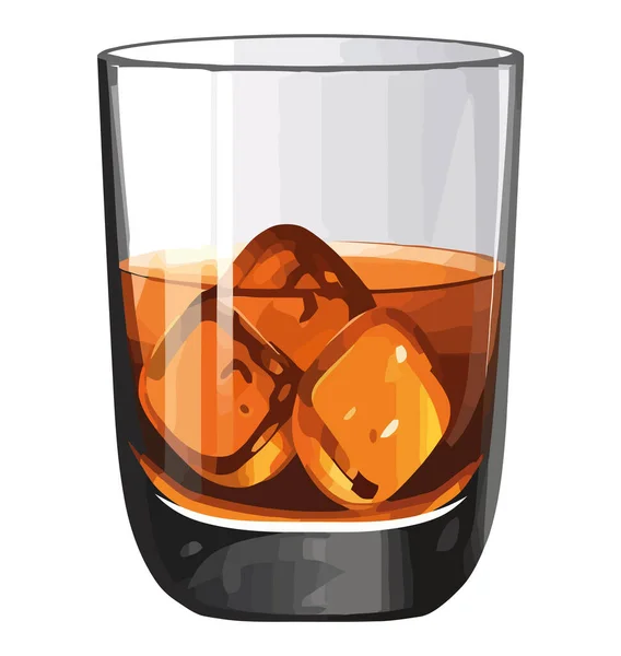 Vidrio Transparente Con Whisky Amarillo Hielo Sobre Blanco — Vector de stock