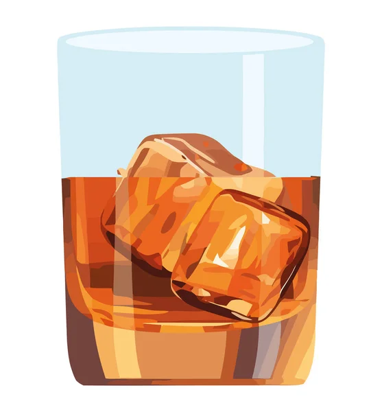 Glas Mit Gelbem Whiskey Und Eis Über Weißem — Stockvektor