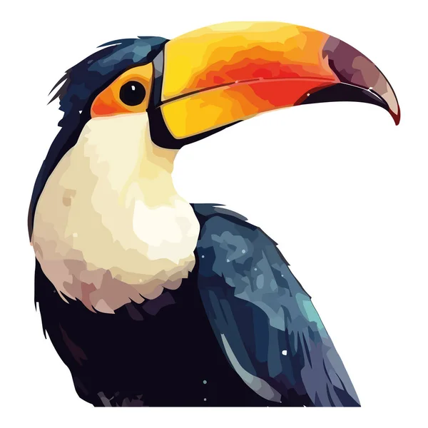 Toucan Volant Avec Des Plumes Colorées Dans Forêt Sur Blanc — Image vectorielle