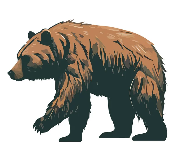 Grizzlybjörn Står Och Tittar Farligt Över Vitt — Stock vektor