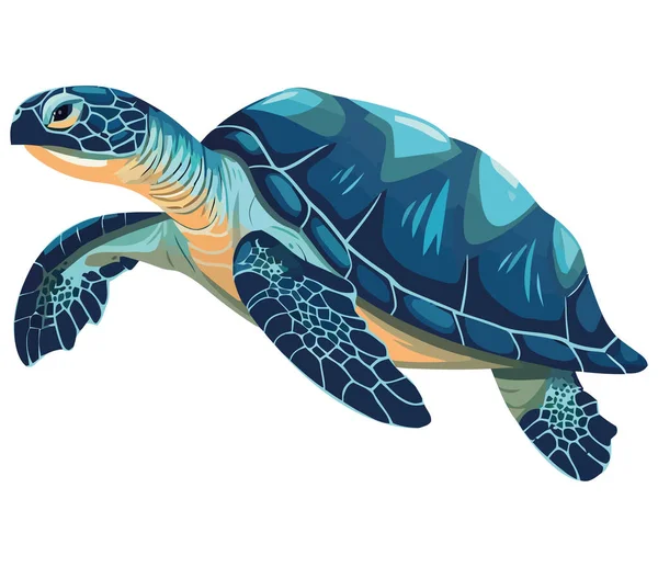 Långsam Akvatisk Havssköldpadda Som Simmar Vatten Över Vitt — Stock vektor