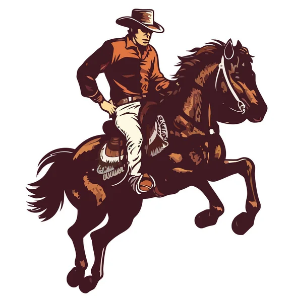 Kowboj Jeździ Ogierze Konkursie Rodeo Nad Białym — Wektor stockowy