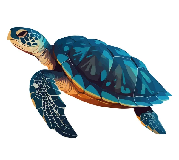 Yavaş Deniz Kaplumbağası Bembeyaz Mavi Üzerinde Sürünür — Stok Vektör