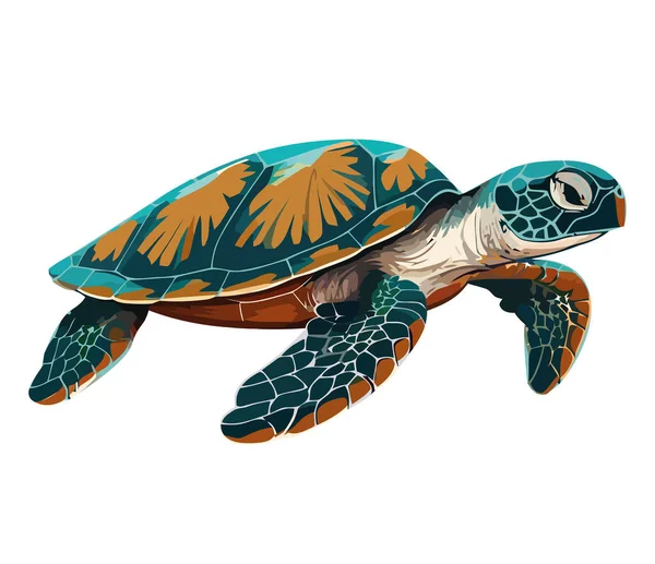 Beyaz Üzerinde Tropikal Sularda Yüzen Sevimli Deniz Kaplumbağası — Stok Vektör