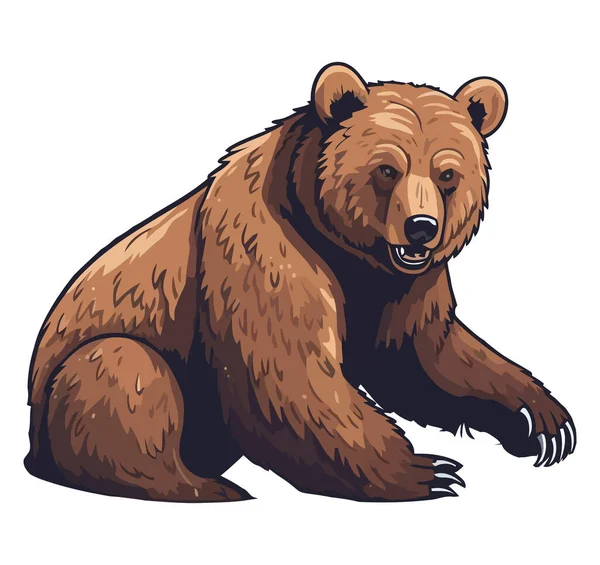 Χαριτωμένη Αρκούδα Γκρίζλι Κάθεται Στη Φύση Δάσος Πάνω Από Λευκό — Διανυσματικό Αρχείο