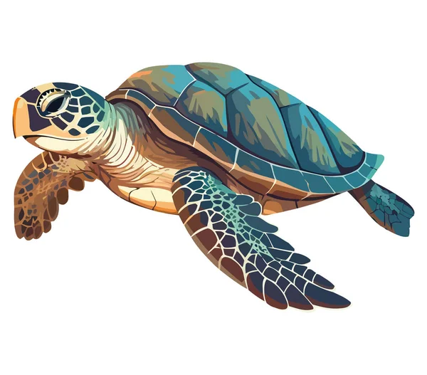 Slow Aquatic Reptile Cute Tortoise Shell White — Stock Vector