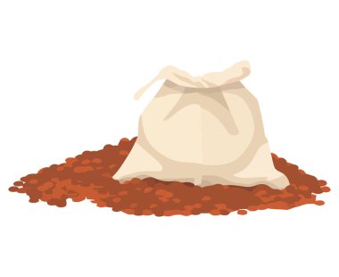 Çuval çuvalı, toprak yığını üstüne beyaz.