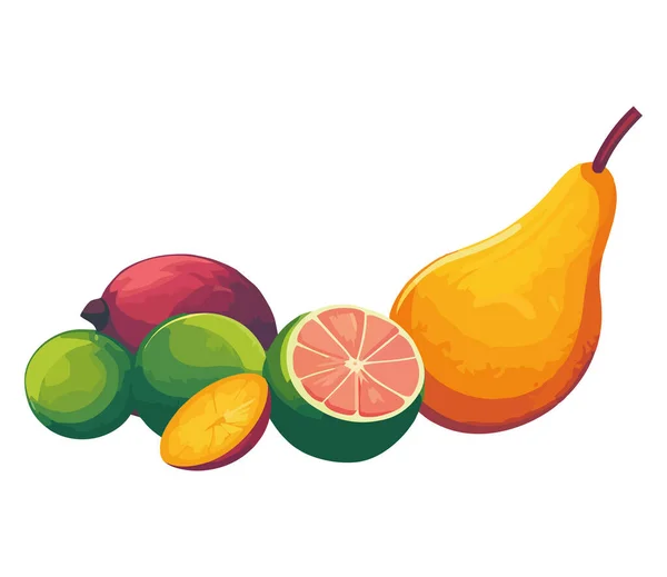 Νωπά Και Βιολογικά Φρούτα Πάνω Από Λευκό — Διανυσματικό Αρχείο