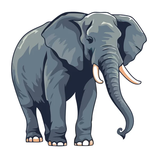 Large Cute Elephant Standing White — Stock Vector