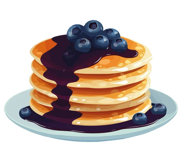 Setumpuk Pancake Buatan Sendiri Dengan Blueberry Atas Putih - Stok Vektor