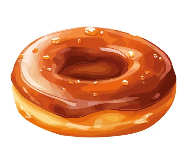 Süßer Donut Mit Zuckerguss Über Weiß — Stockvektor