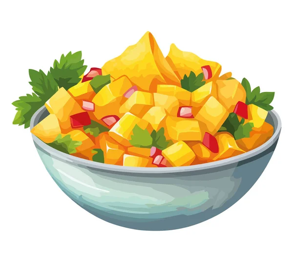 Salade Fraîche Été Aux Fruits Mûrs Sur Fond Blanc — Image vectorielle