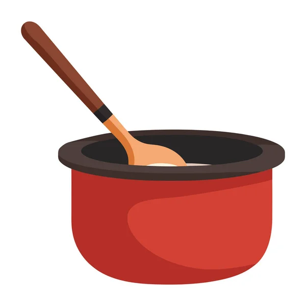 白の上に釜で有機スープ料理 — ストックベクタ
