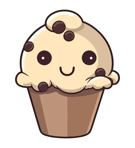 Cute Kawaii Cupcake White — Stock Vector