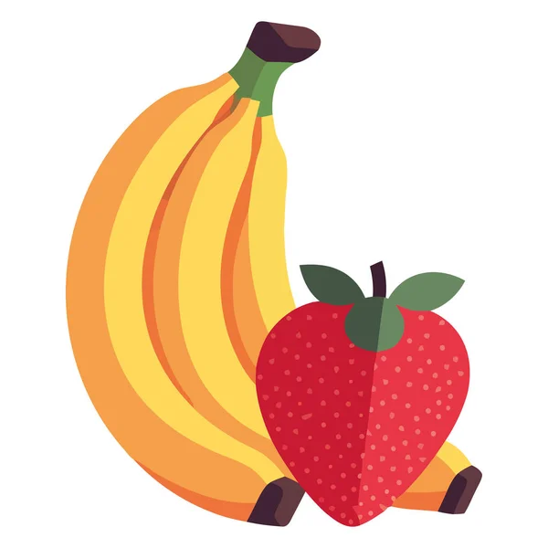Μπανάνα Και Φράουλα Πάνω Από Λευκό — Διανυσματικό Αρχείο