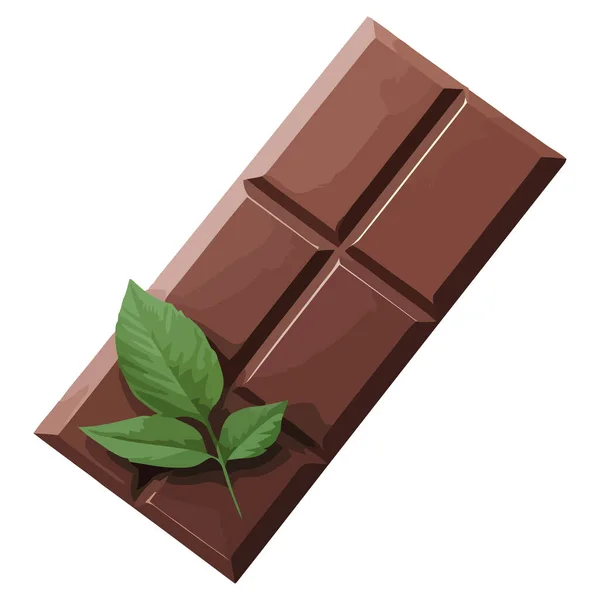 Barra Chocolate Hojas Sobre Blanco — Vector de stock