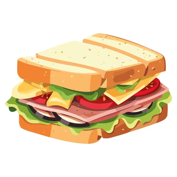 Verse Gastronomische Sandwich Met Sappig Rundvlees Cheddar Boven Wit — Stockvector