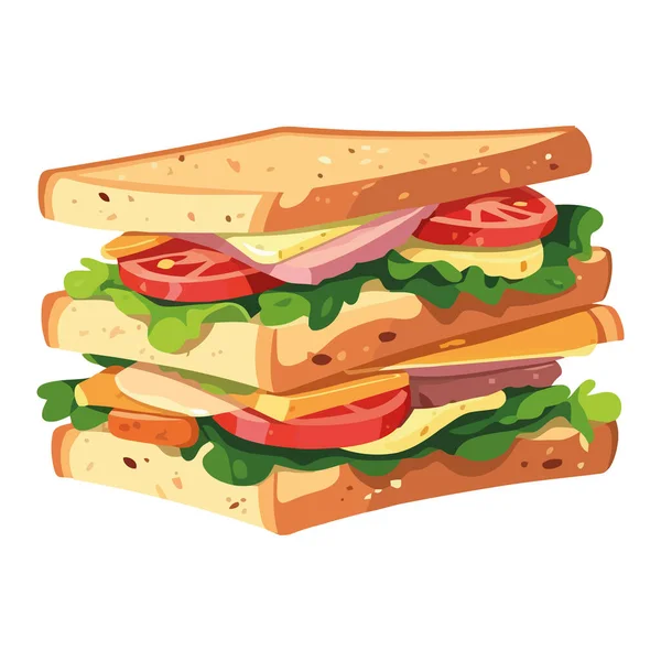 Sandwich Viande Grillée Avec Tomate Fraîche Sur Blanc — Image vectorielle