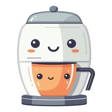 Neşeli kahve makinası beyazı göstermiş.