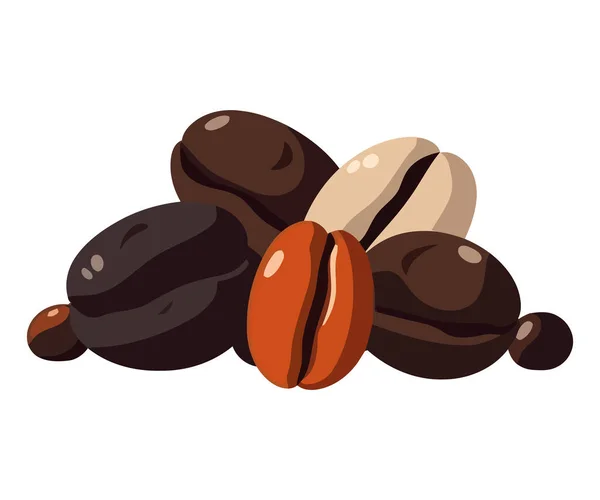 新鲜咖啡豆在白糖上的设计 — 图库矢量图片