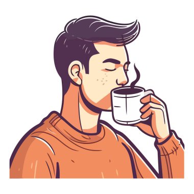 Bir adam sıcak kahveyi beyazın üstünde tutuyor.