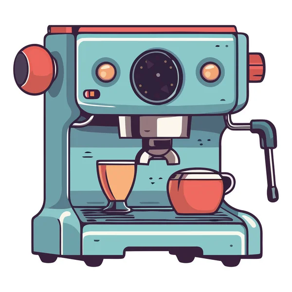 Cute Coffee Maker Serves Fresh Cappuccino White — Stock Vector