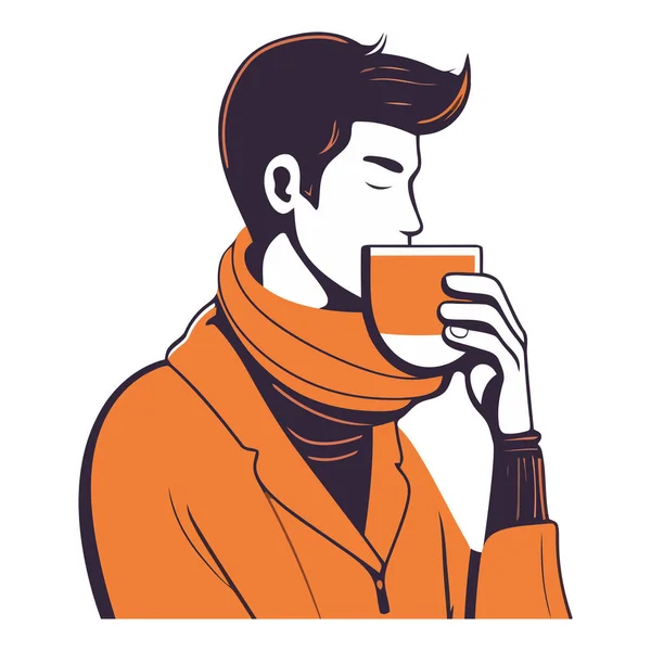 Homem Bebendo Café Quente Sobre Branco — Vetor de Stock