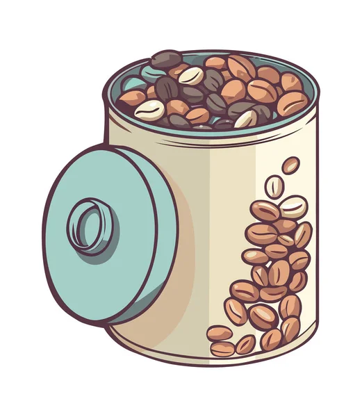 Кофейные Зерна Металлической Кружке Поверх Белого — стоковый вектор