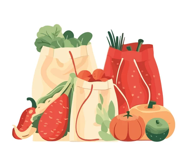 Vegetables Healthy Eating Shopping Bags White — Stock Vector