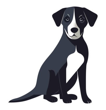 Beyazların üzerinde oturan neşeli bir köpek yavrusu