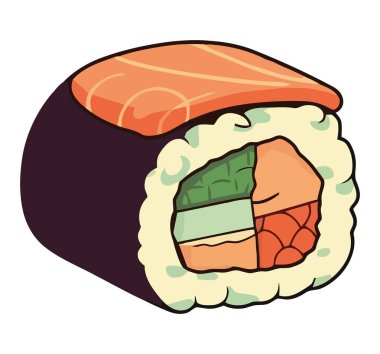 Beyaz üzerine ton balığı yuvarlama illüstrasyonu