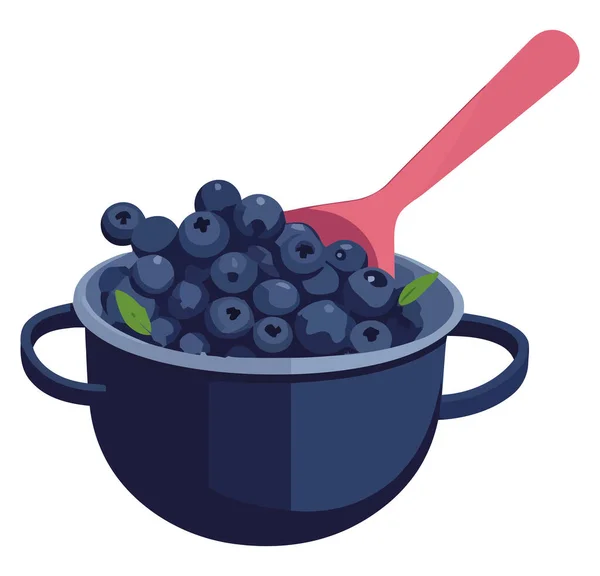 新鲜的有机蓝莓在一个多汁的碗中覆盖在白色之上 — 图库矢量图片