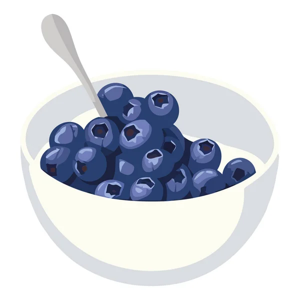 Juicy Blueberries Fresh Fruit Bowl White — Stock Vector