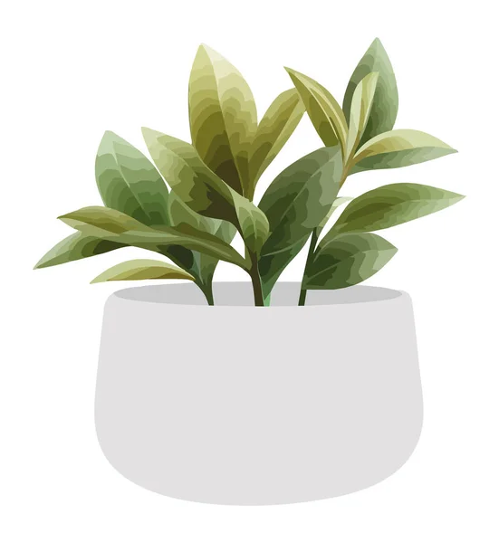Folhas Verdes Frescas Vaso Cerâmica Sobre Branco — Vetor de Stock