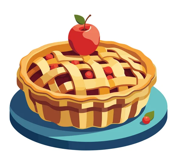 Сладкий Яблочный Пирог Над Белым — стоковый вектор