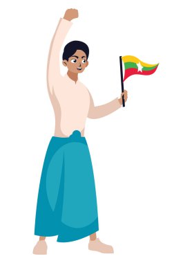 Myanmar Bağımsızlık Günü 'nde kadın flamalı vektör izole edildi.