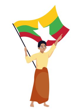 Myanmar Bağımsızlık Günü bayrak taşıyan kadın izole edildi