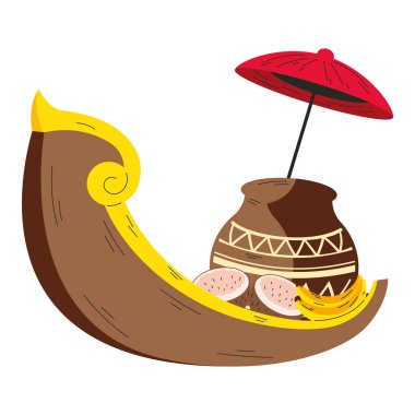 snake boat and kalash of south indian culture isolated clipart