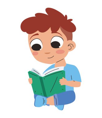 İzole edilmiş bir kitap okuyan küçük çocuk.