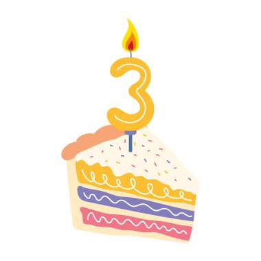 birthday cake candle number three isolated clipart