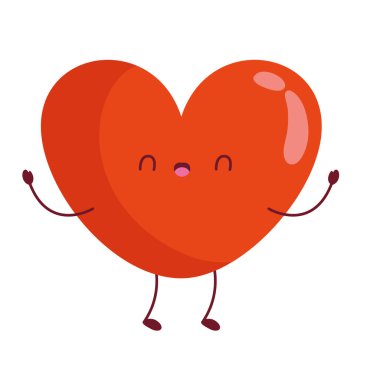 Çizgi film tarzında neşeli bir gülüşü olan mutlu bir kırmızı kalp karakteri.
