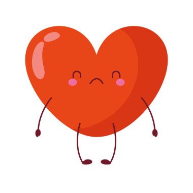 Ağlayan kırmızı kalp karakteri çizgi film tarzında şirin bir ifade.
