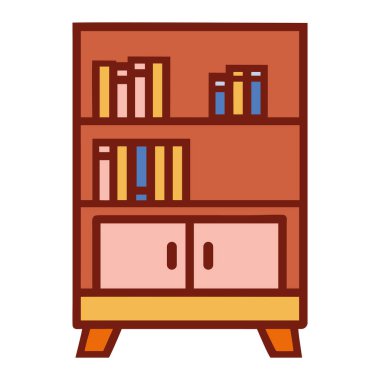 Kitaplarla dolu ahşap kitaplık izole edilmiş vektör illüstrasyonu