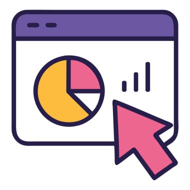 Pasta grafiği ve izole edilmiş vektör illüstrasyonuyla analitiği tıklayın